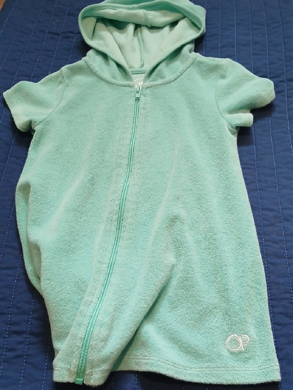 OP Size 4-5 (Small) Kids Light Aqua Terry Full-zip Hooded Swim Coverup